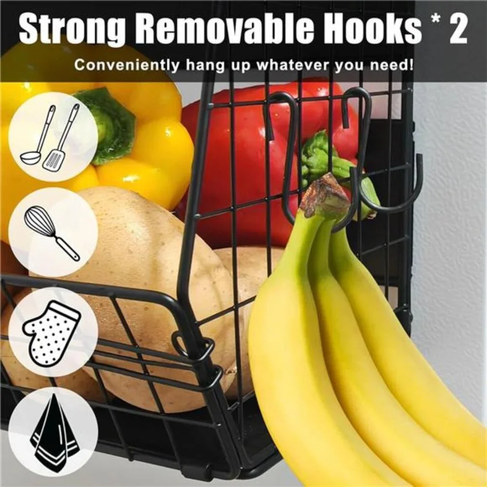 Magnetic Shelf for Fridge with Wood Lid, Fruit Potato & Onion Storage Bins,